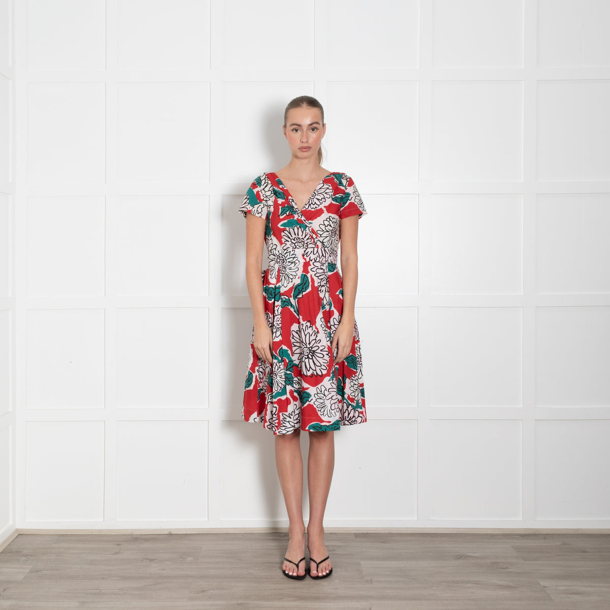Weekend Max Mara White Red Teal Cotton Wrap Dress