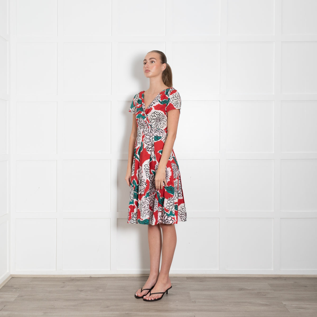 Weekend Max Mara White Red Teal Cotton Wrap Dress