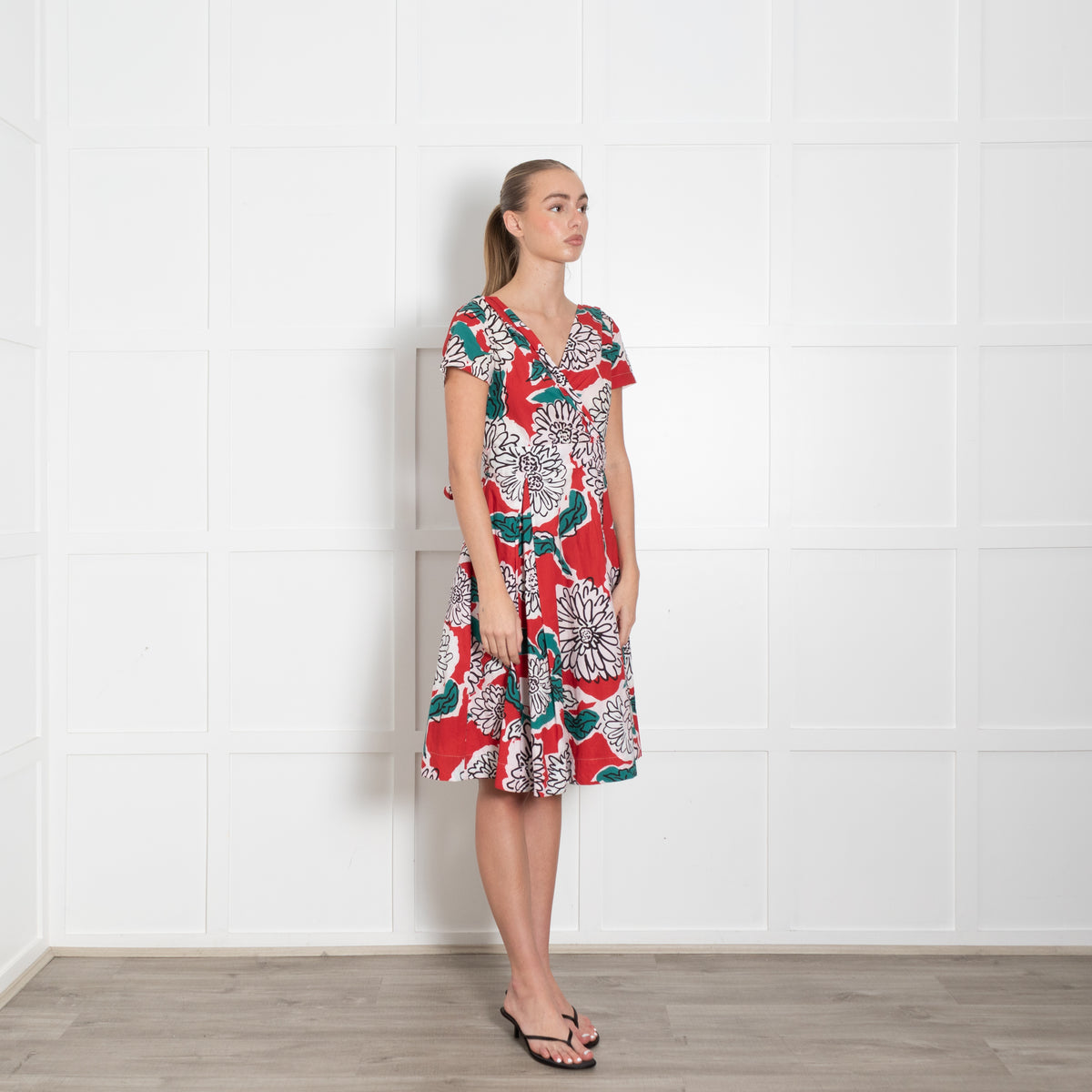 Weekend Max Mara White Red Teal Cotton Wrap Dress