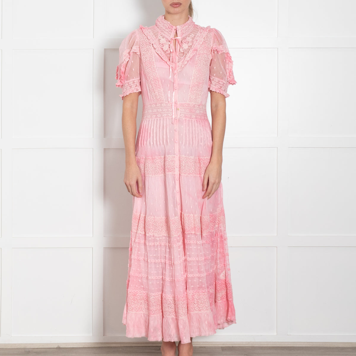 LoveShackFancy Pink Ombre Lace Maxi Dress With Slip