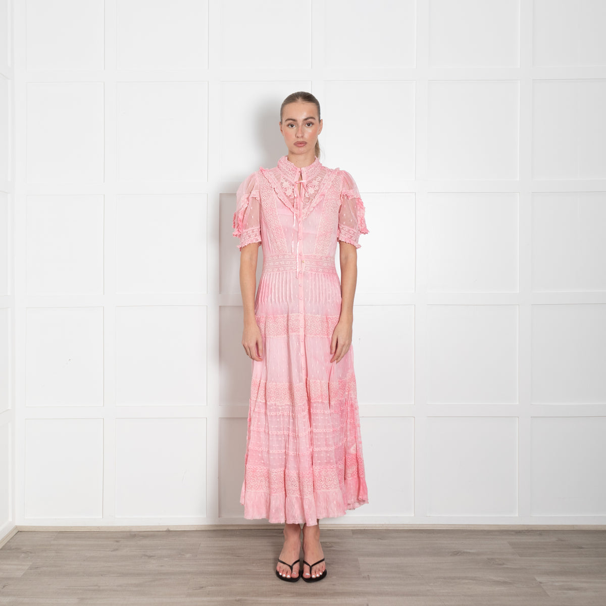 LoveShackFancy Pink Ombre Lace Maxi Dress With Slip