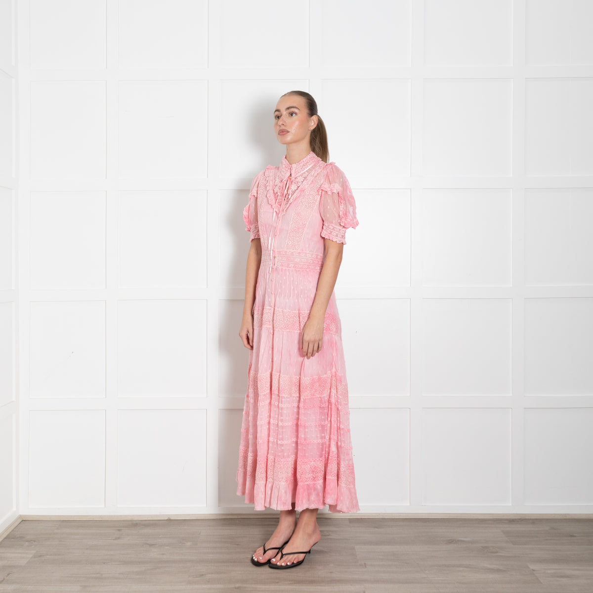 LoveShackFancy Pink Ombre Lace Maxi Dress With Slip