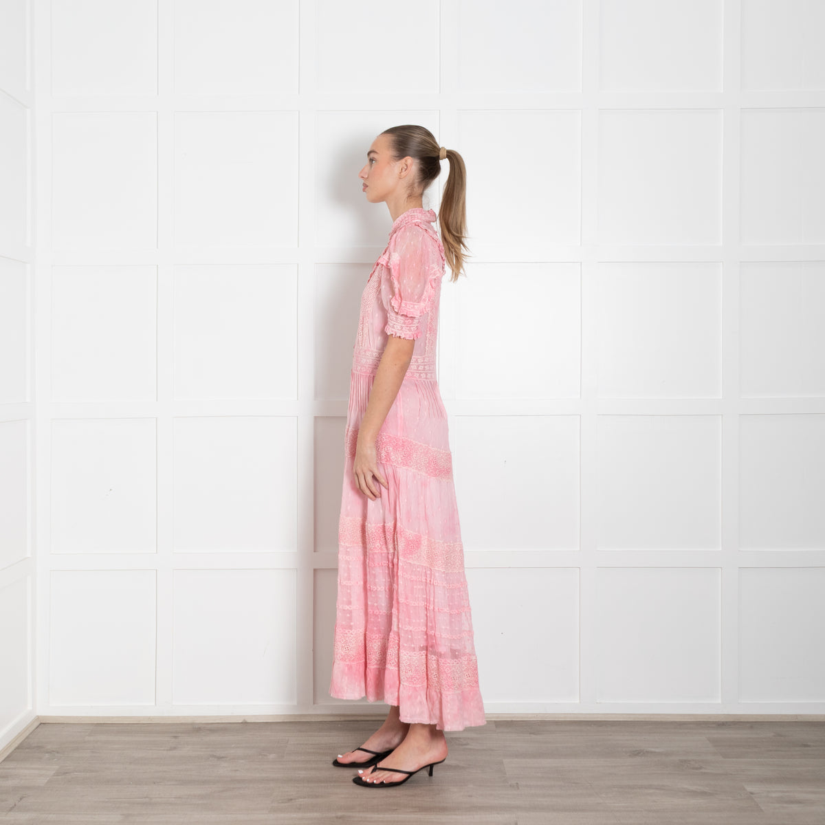 LoveShackFancy Pink Ombre Lace Maxi Dress With Slip
