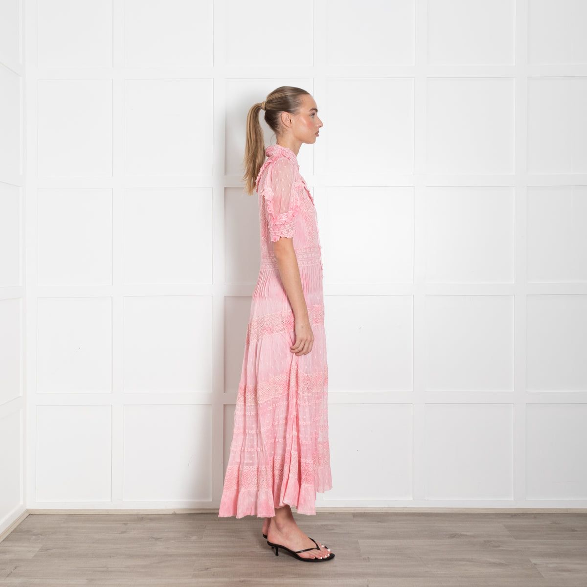 LoveShackFancy Pink Ombre Lace Maxi Dress With Slip