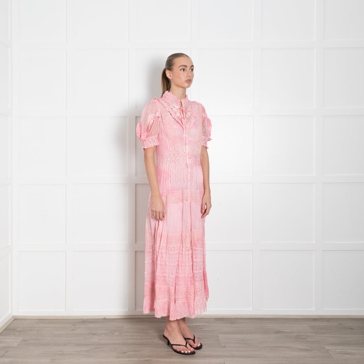 LoveShackFancy Pink Ombre Lace Maxi Dress With Slip