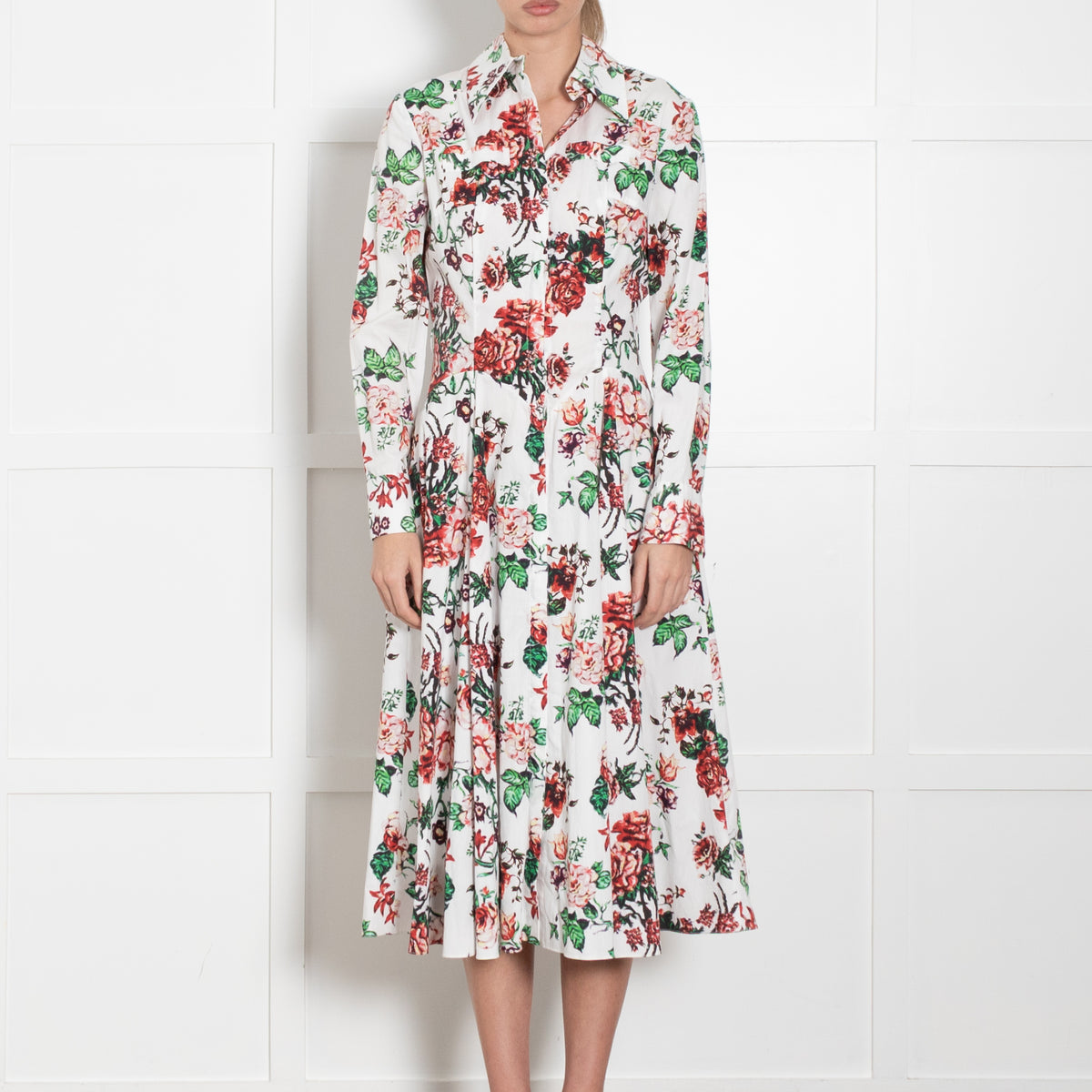 Emilia Wickstead Siouxsie White With Floral Patterned Shirt Dress