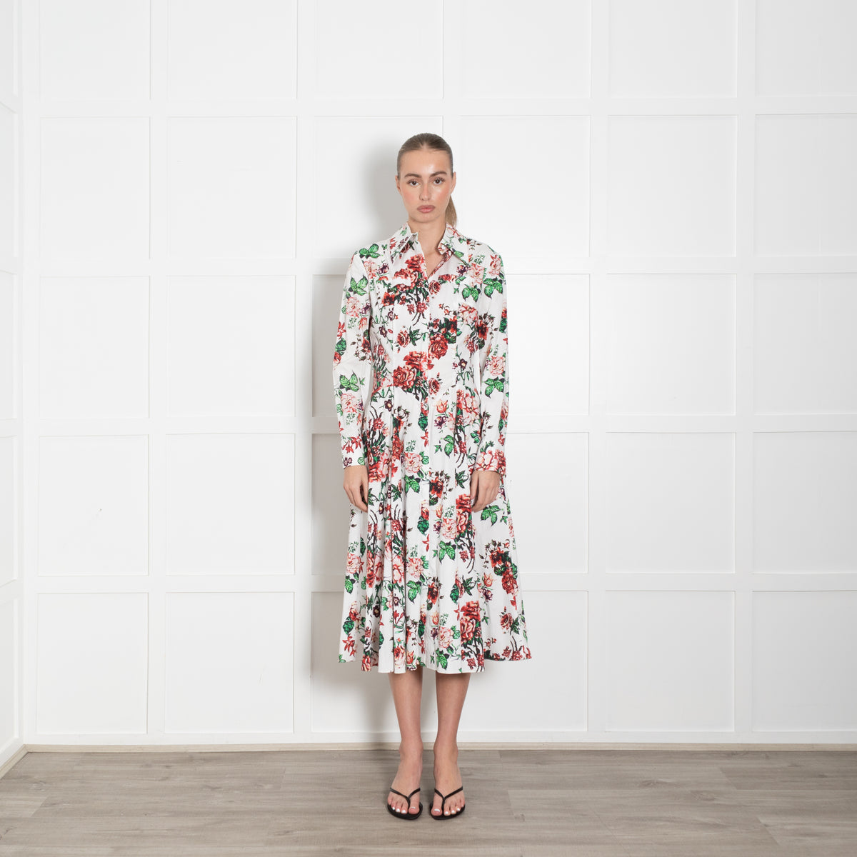 Emilia Wickstead Siouxsie White With Floral Patterned Shirt Dress