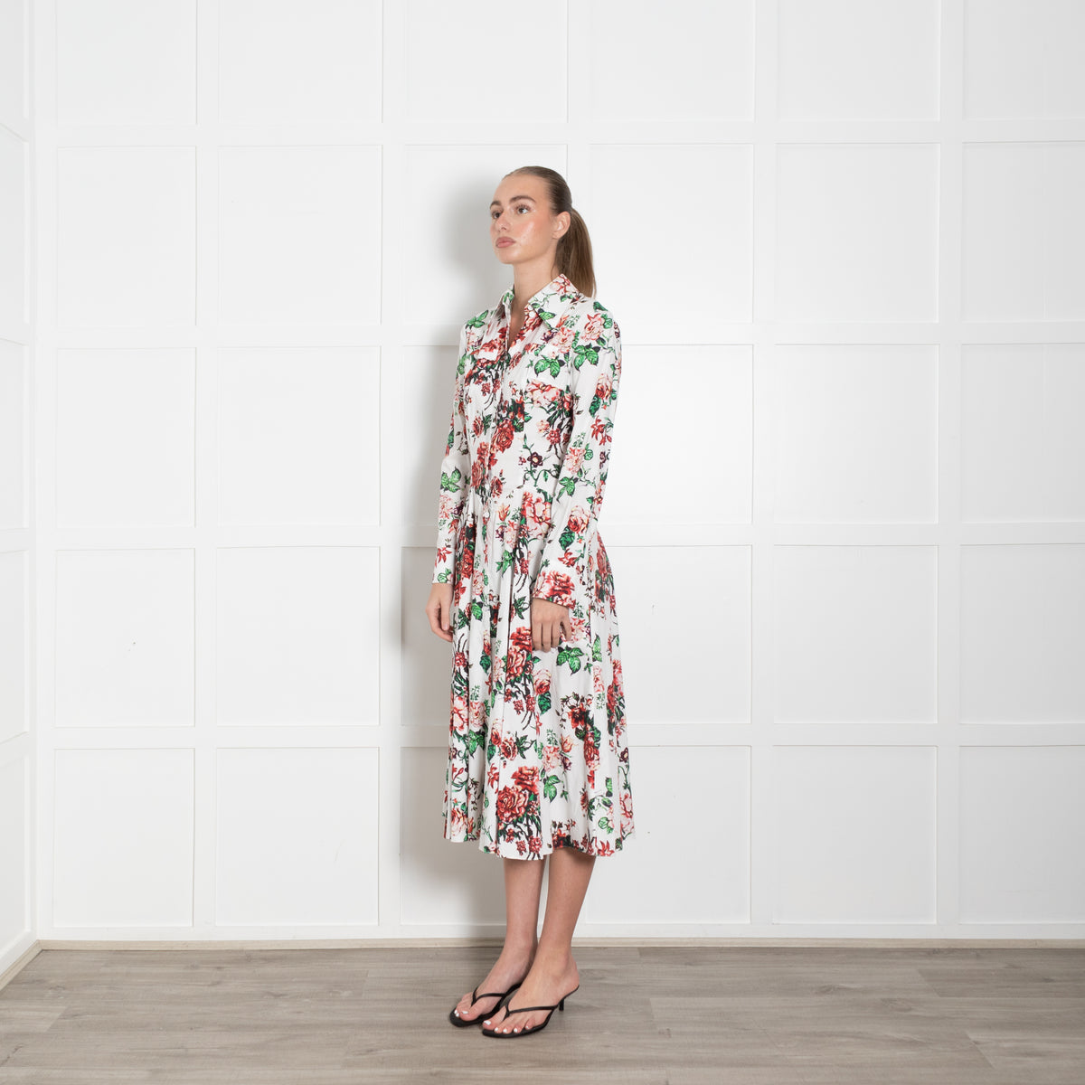 Emilia Wickstead Siouxsie White With Floral Patterned Shirt Dress
