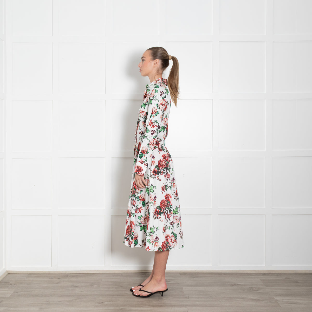 Emilia Wickstead Siouxsie White With Floral Patterned Shirt Dress