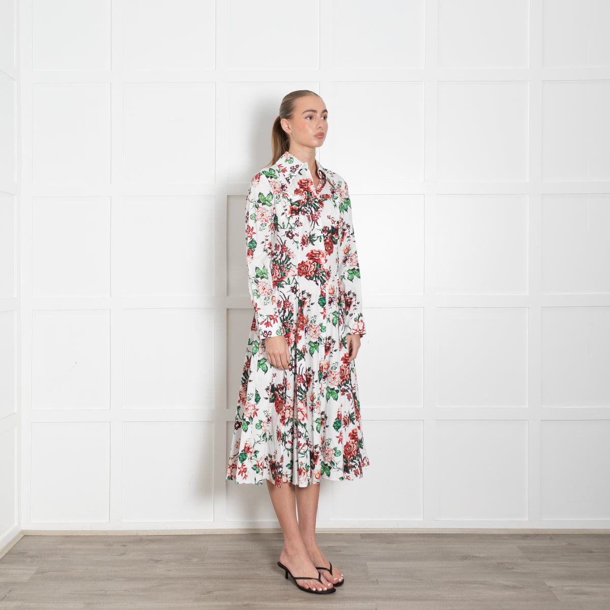 Emilia Wickstead Siouxsie White With Floral Patterned Shirt Dress