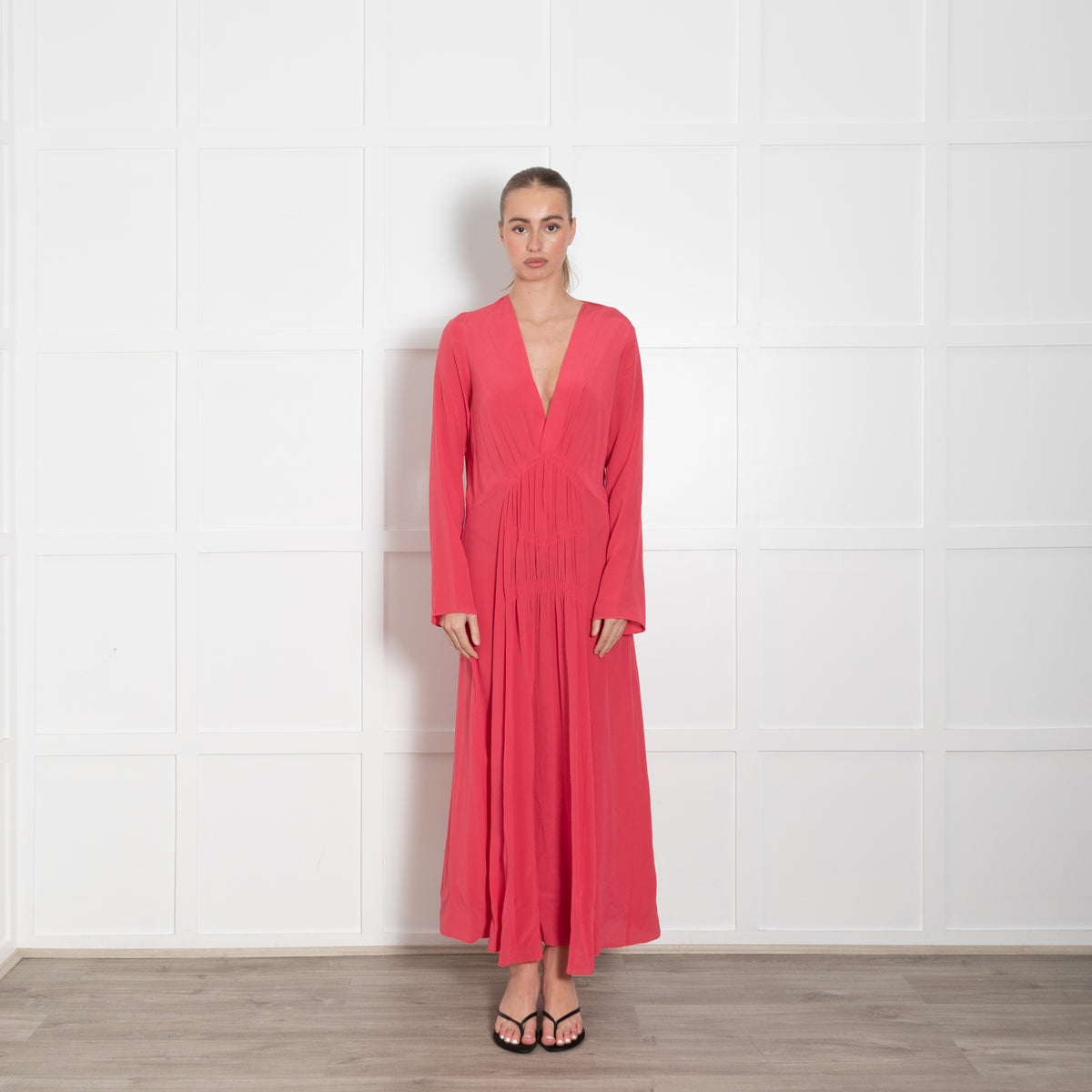 Isabel Marant Pink Silk Maxi Dress With Gathered Front