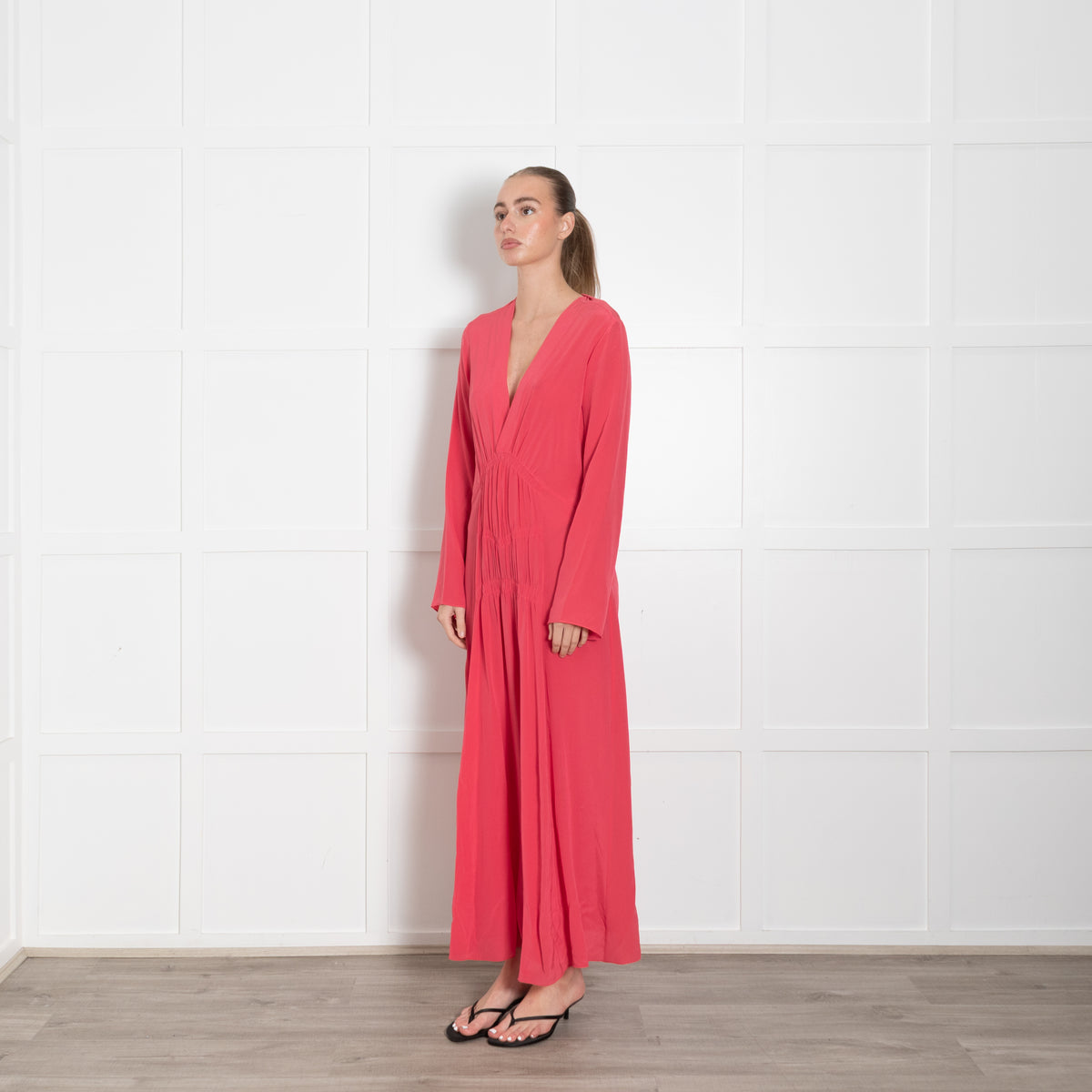 Isabel Marant Pink Silk Maxi Dress With Gathered Front