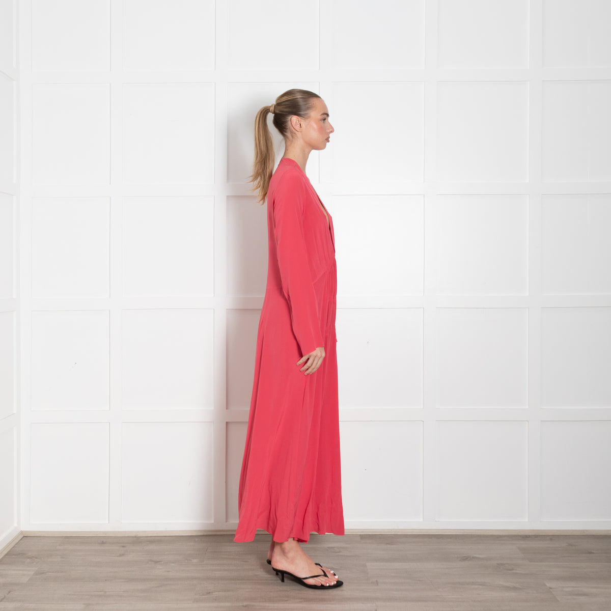 Isabel Marant Pink Silk Maxi Dress With Gathered Front