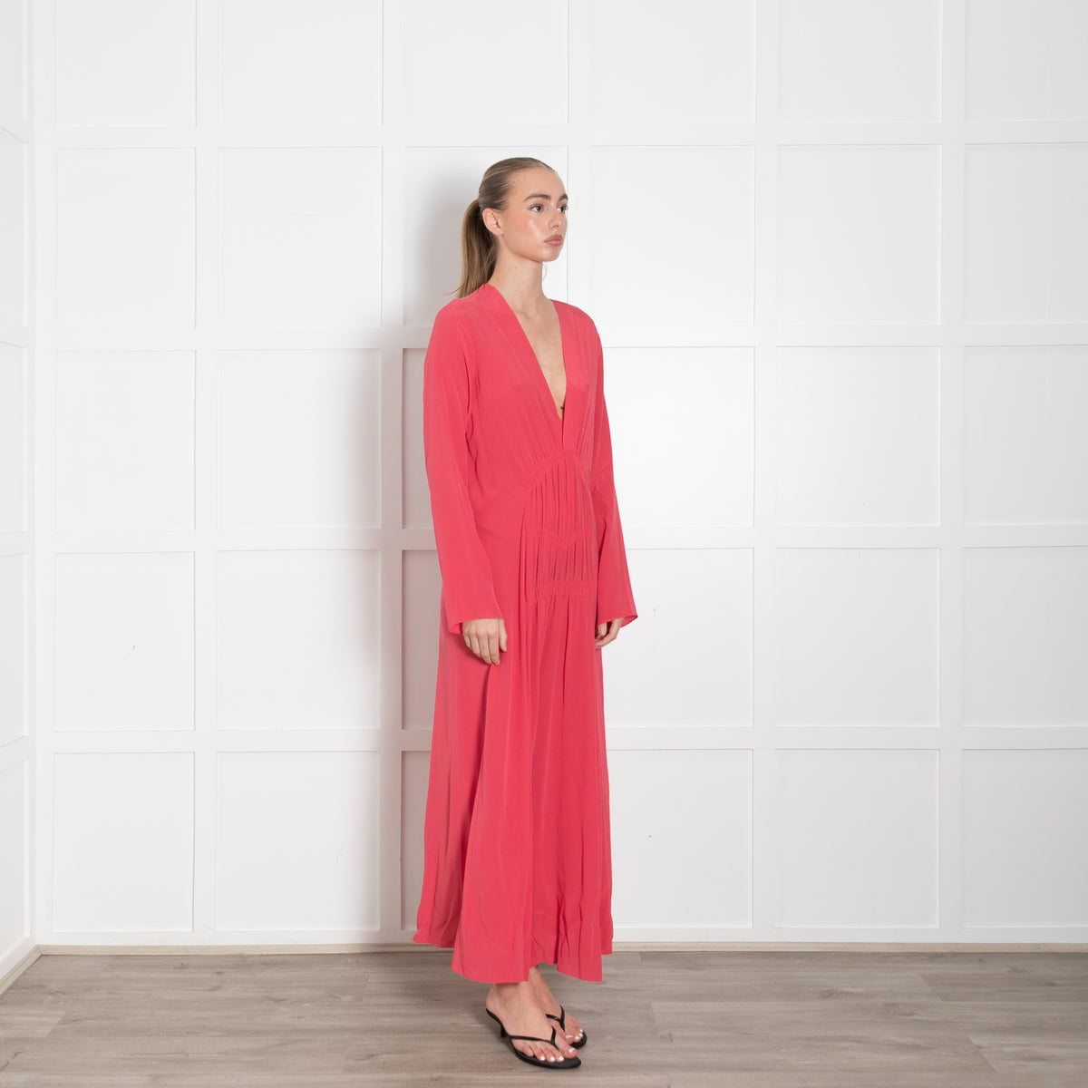 Isabel Marant Pink Silk Maxi Dress With Gathered Front