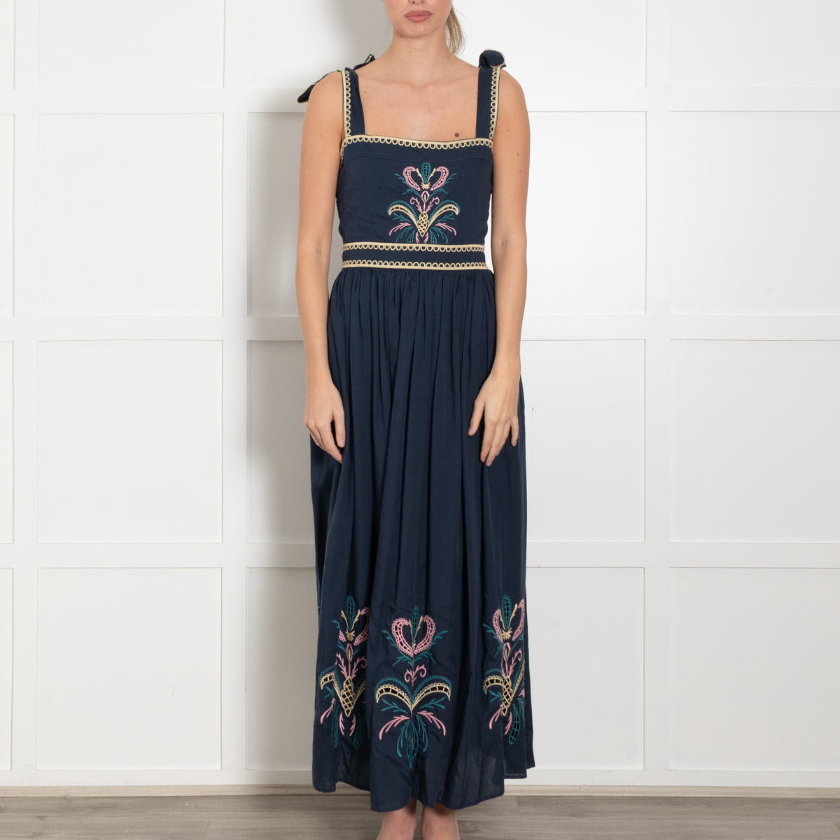 Lug Von Siga Blue W. Multicolour Embroidery & Square Neck Strappy Sundress