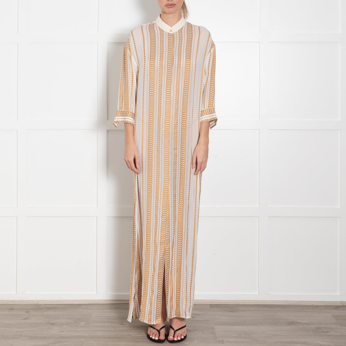 Zeus + Dione Silk Mix Ivory & Bronze Pattern Long Dress