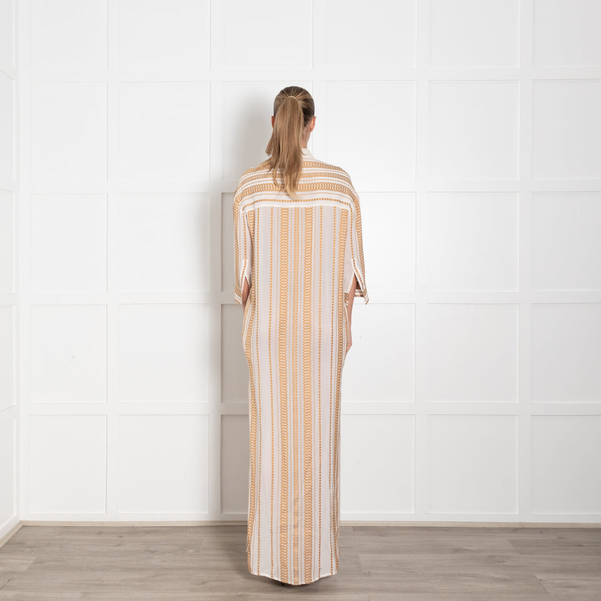 Zeus + Dione Silk Mix Ivory & Bronze Pattern Long Dress