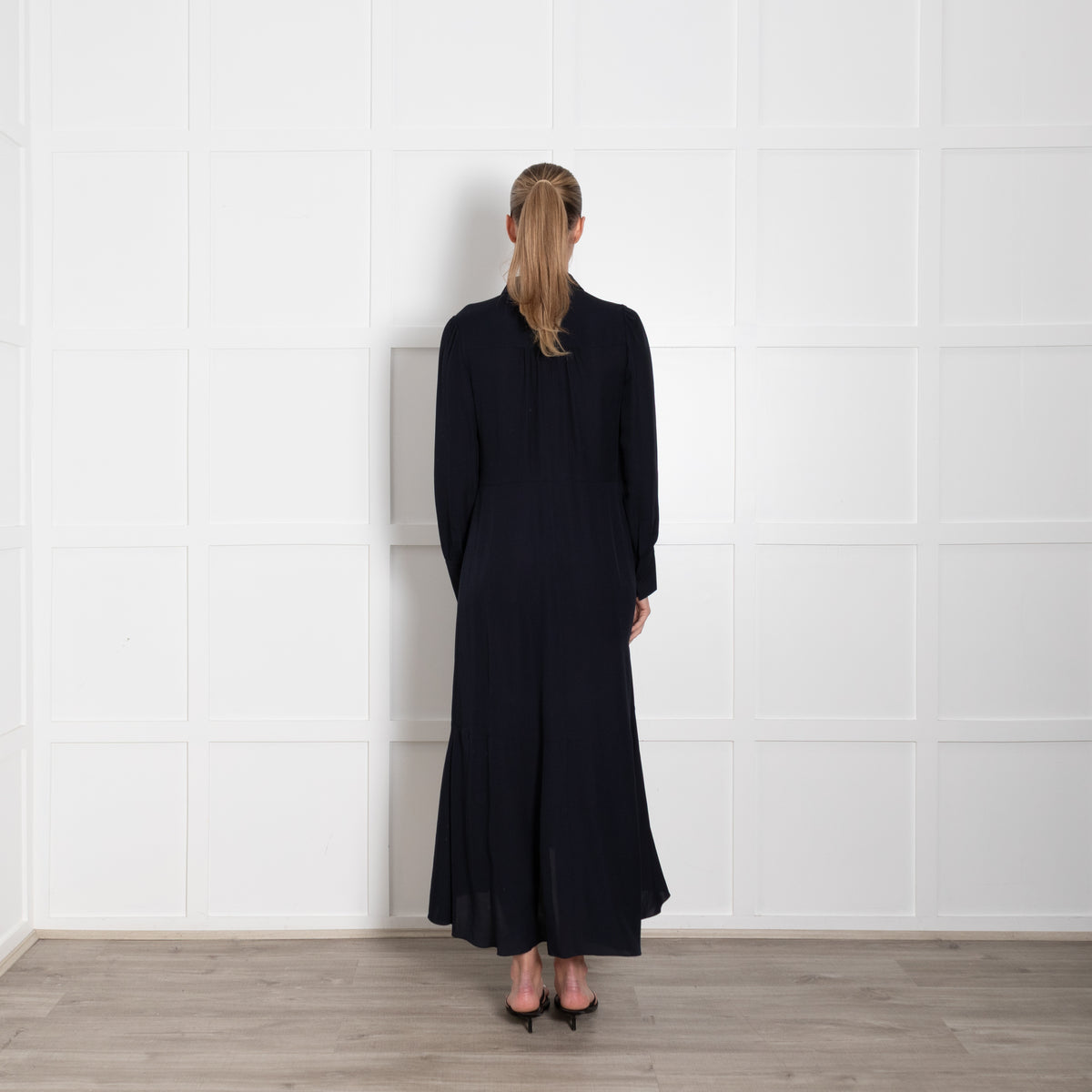 Me + Em Navy Blue Long Sleeve Button Up Maxi Dress