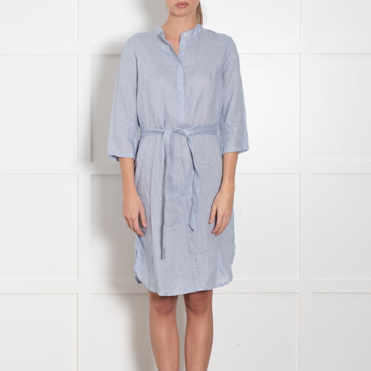 Part Two Pale Blue Linen Belted Dress