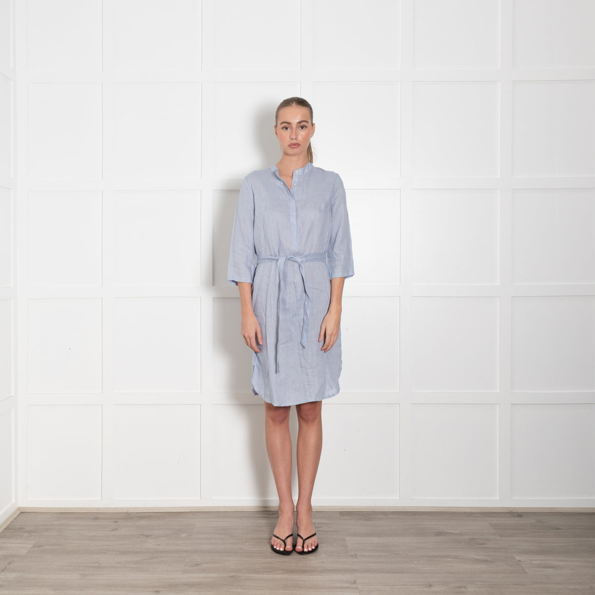 Part Two Pale Blue Linen Belted Dress