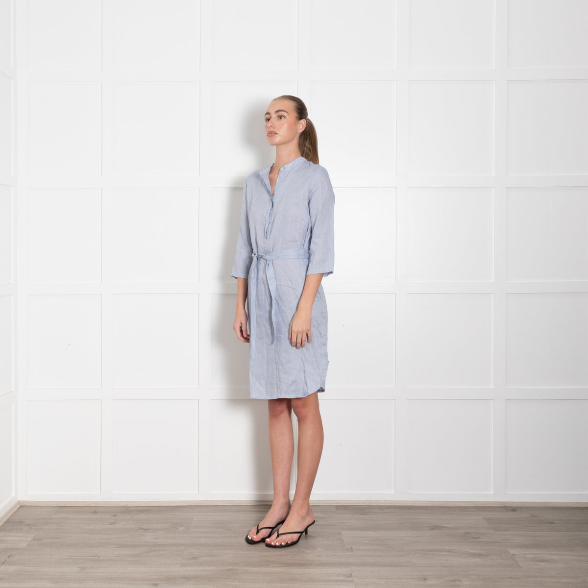 Part Two Pale Blue Linen Belted Dress