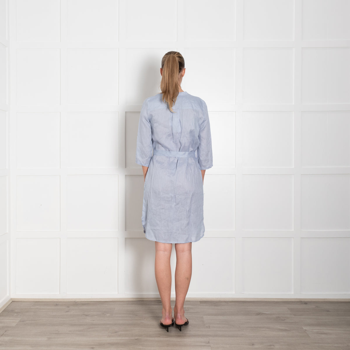 Part Two Pale Blue Linen Belted Dress