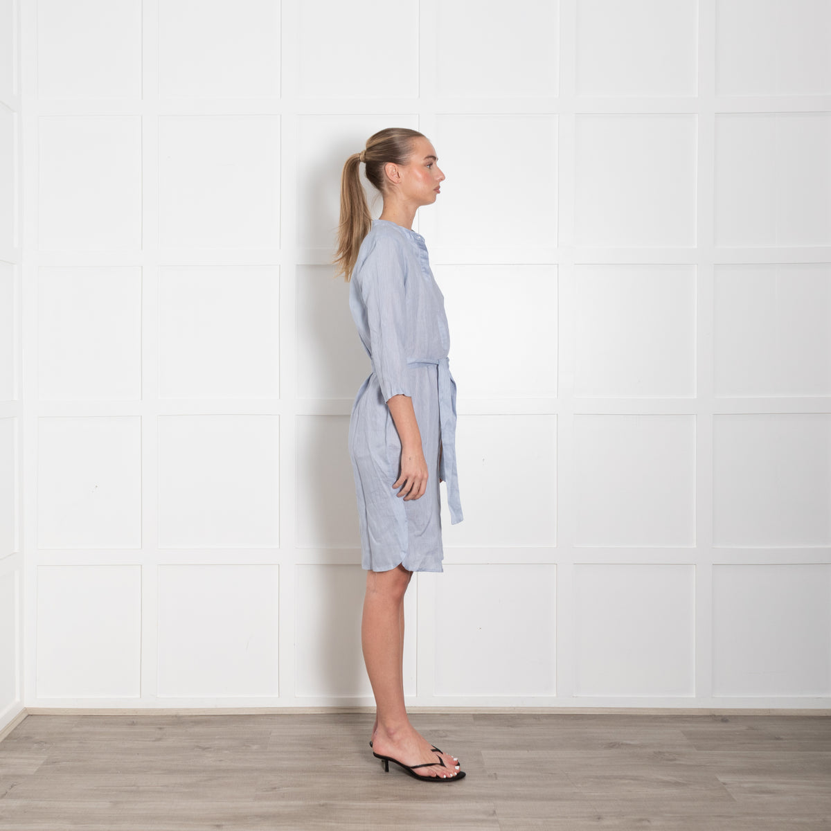 Part Two Pale Blue Linen Belted Dress