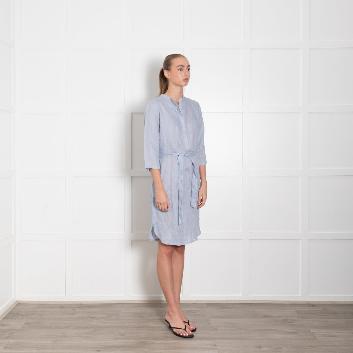 Part Two Pale Blue Linen Belted Dress
