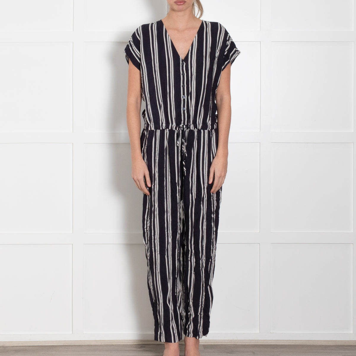 Part Two Navy White Striped Sleeveless Jumpsuit