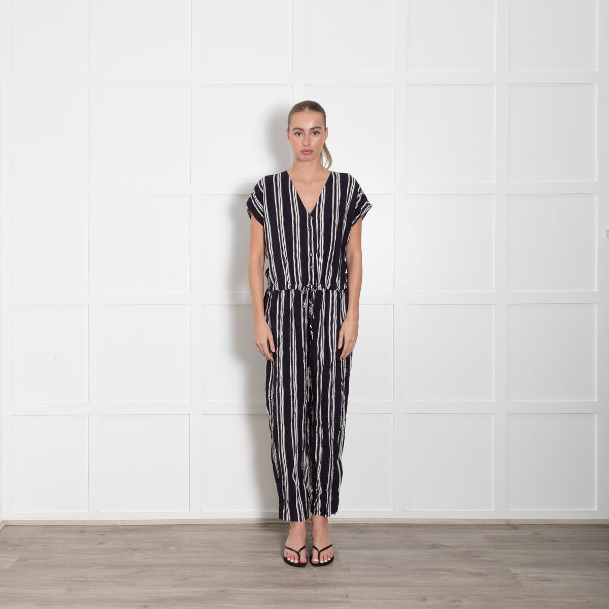 Part Two Navy White Striped Sleeveless Jumpsuit