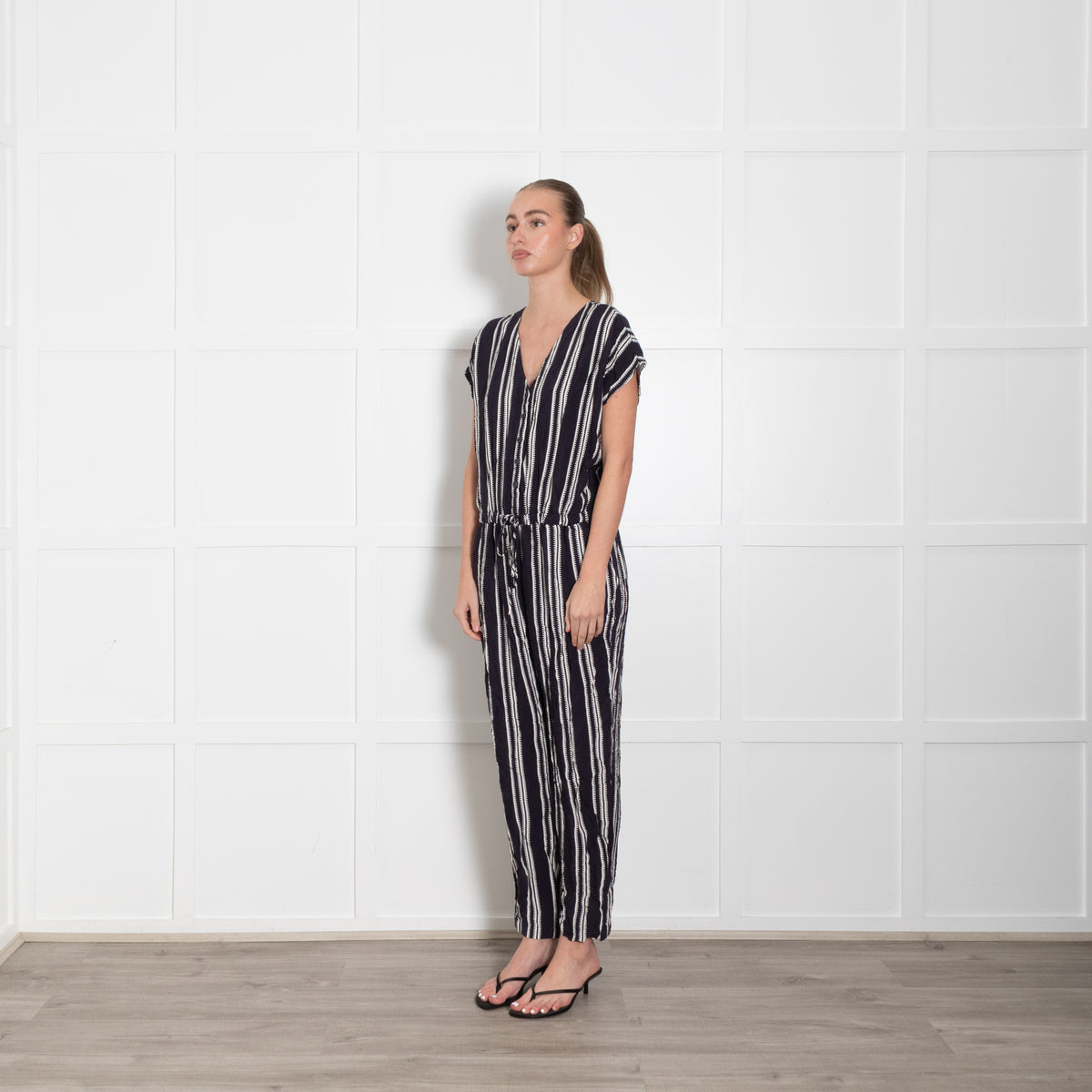 Part Two Navy White Striped Sleeveless Jumpsuit