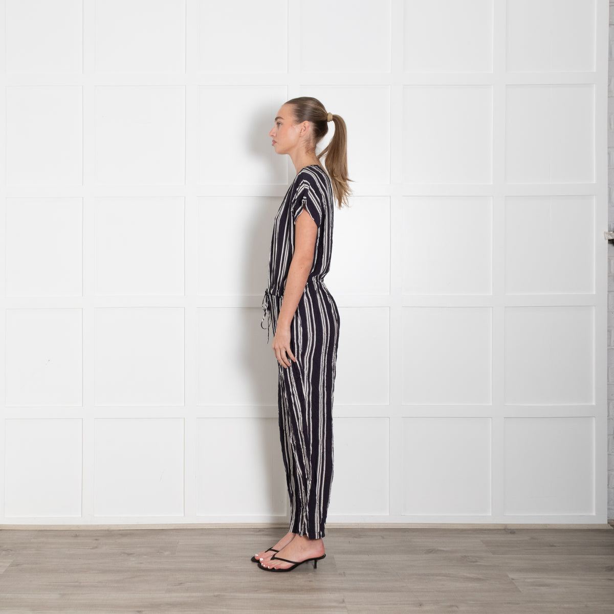 Part Two Navy White Striped Sleeveless Jumpsuit