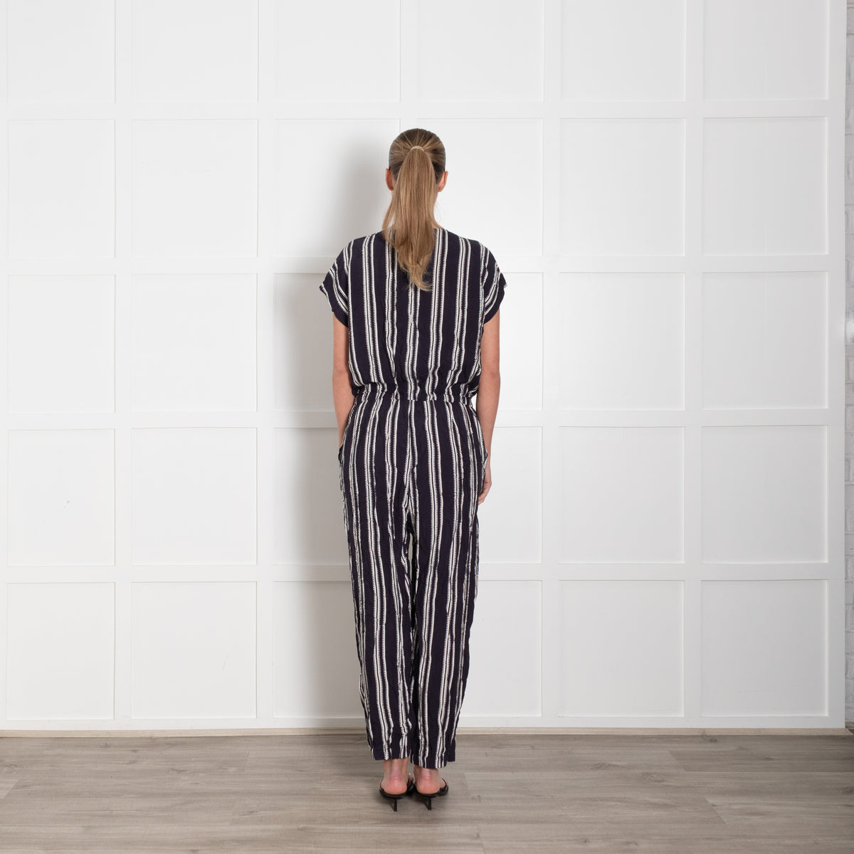 Part Two Navy White Striped Sleeveless Jumpsuit