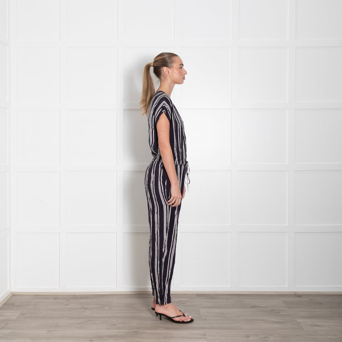 Part Two Navy White Striped Sleeveless Jumpsuit