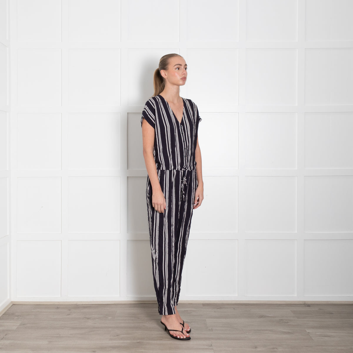 Part Two Navy White Striped Sleeveless Jumpsuit