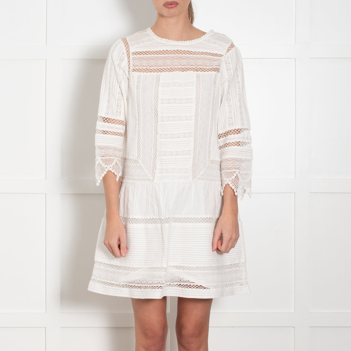 Joie Cream Cotton Lace Trim Sun Dress