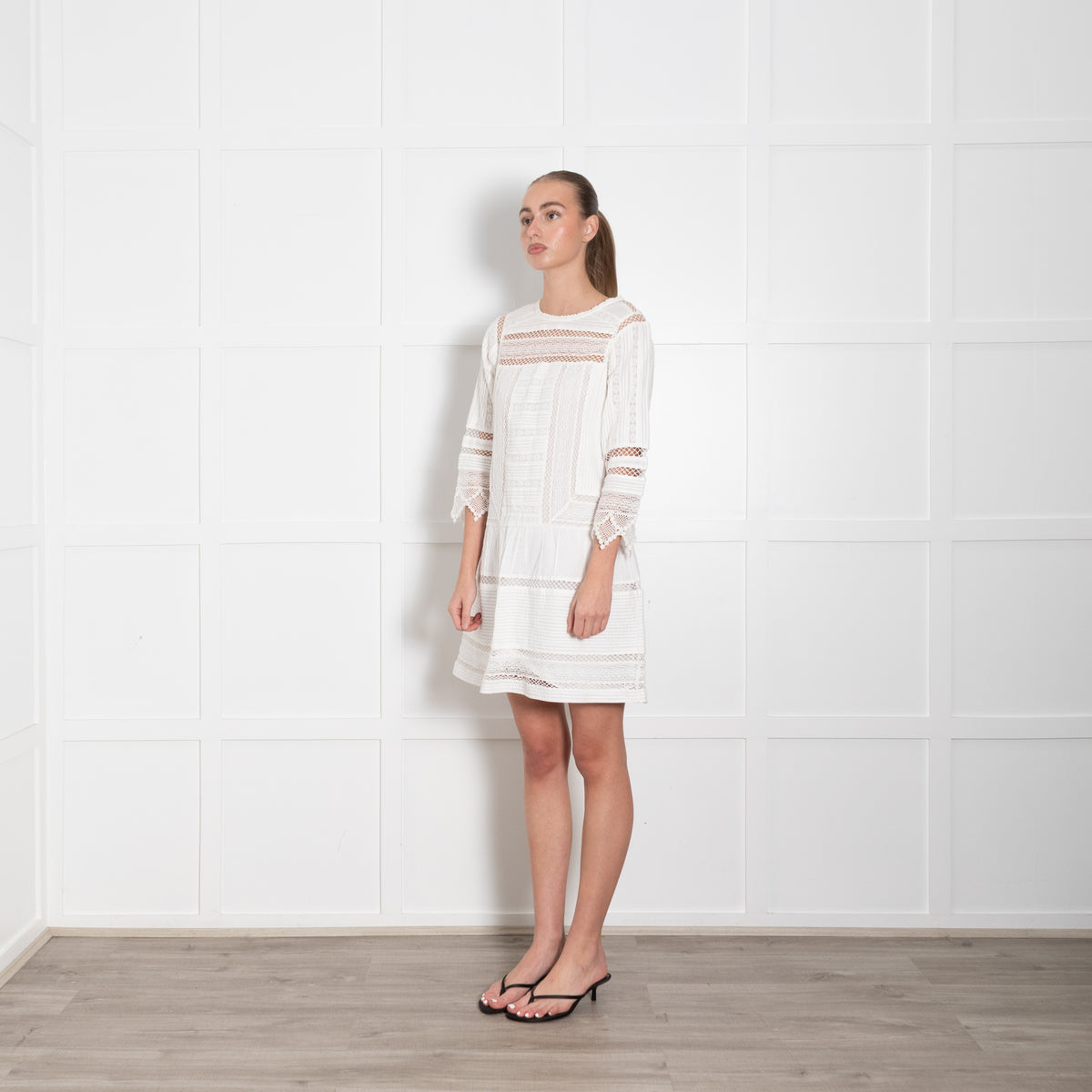 Joie Cream Cotton Lace Trim Sun Dress