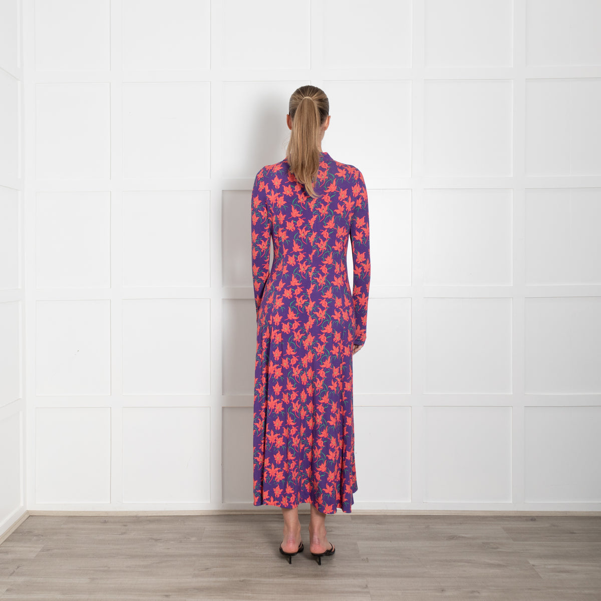 Me + Em Purple Orange Floral Jersey Maxi Dress