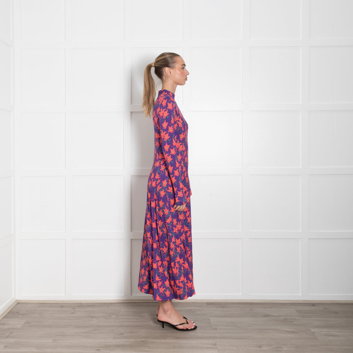 Me + Em Purple Orange Floral Jersey Maxi Dress