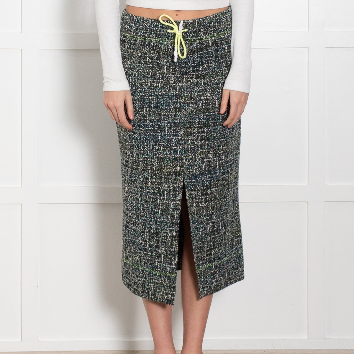 Bimba Y Lola Black White Print Green Draw String Skirt