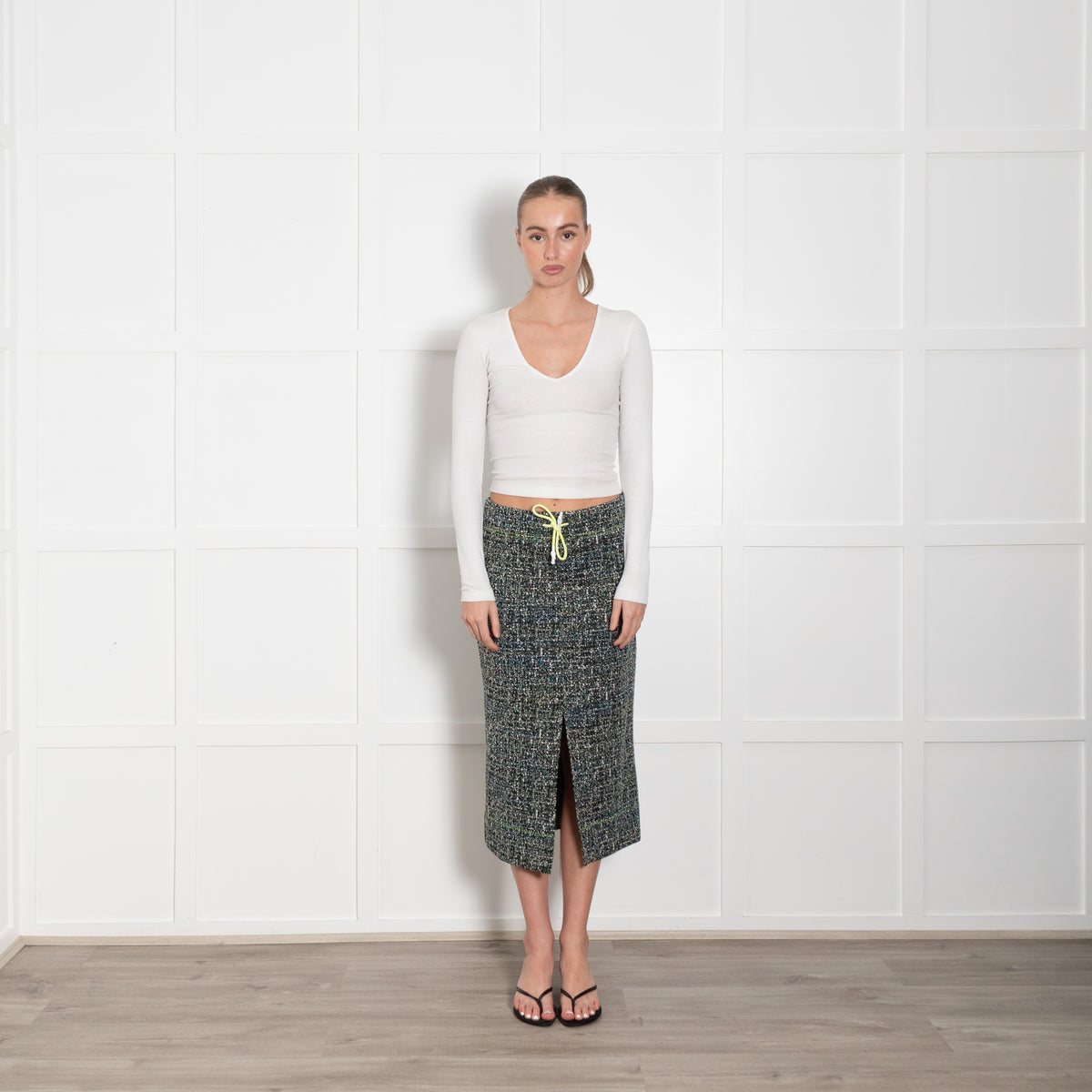 Bimba Y Lola Black White Print Green Draw String Skirt