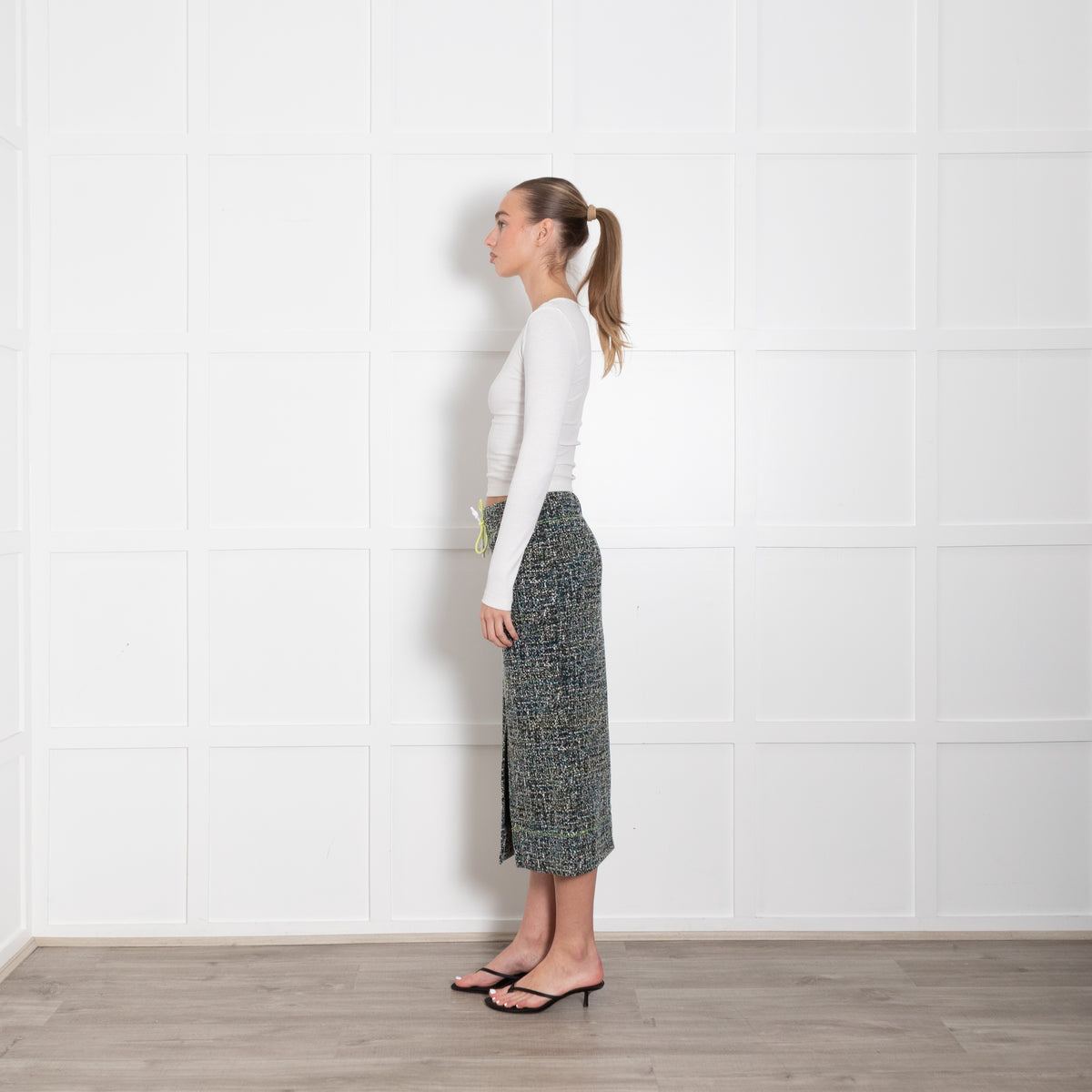 Bimba Y Lola Black White Print Green Draw String Skirt