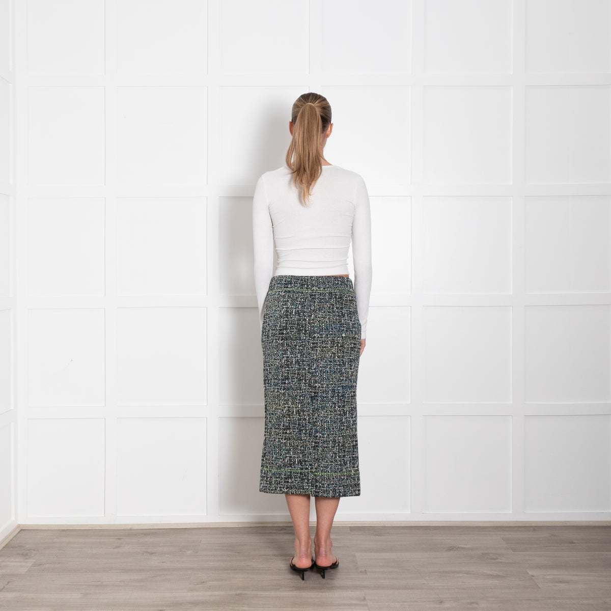 Bimba Y Lola Black White Print Green Draw String Skirt