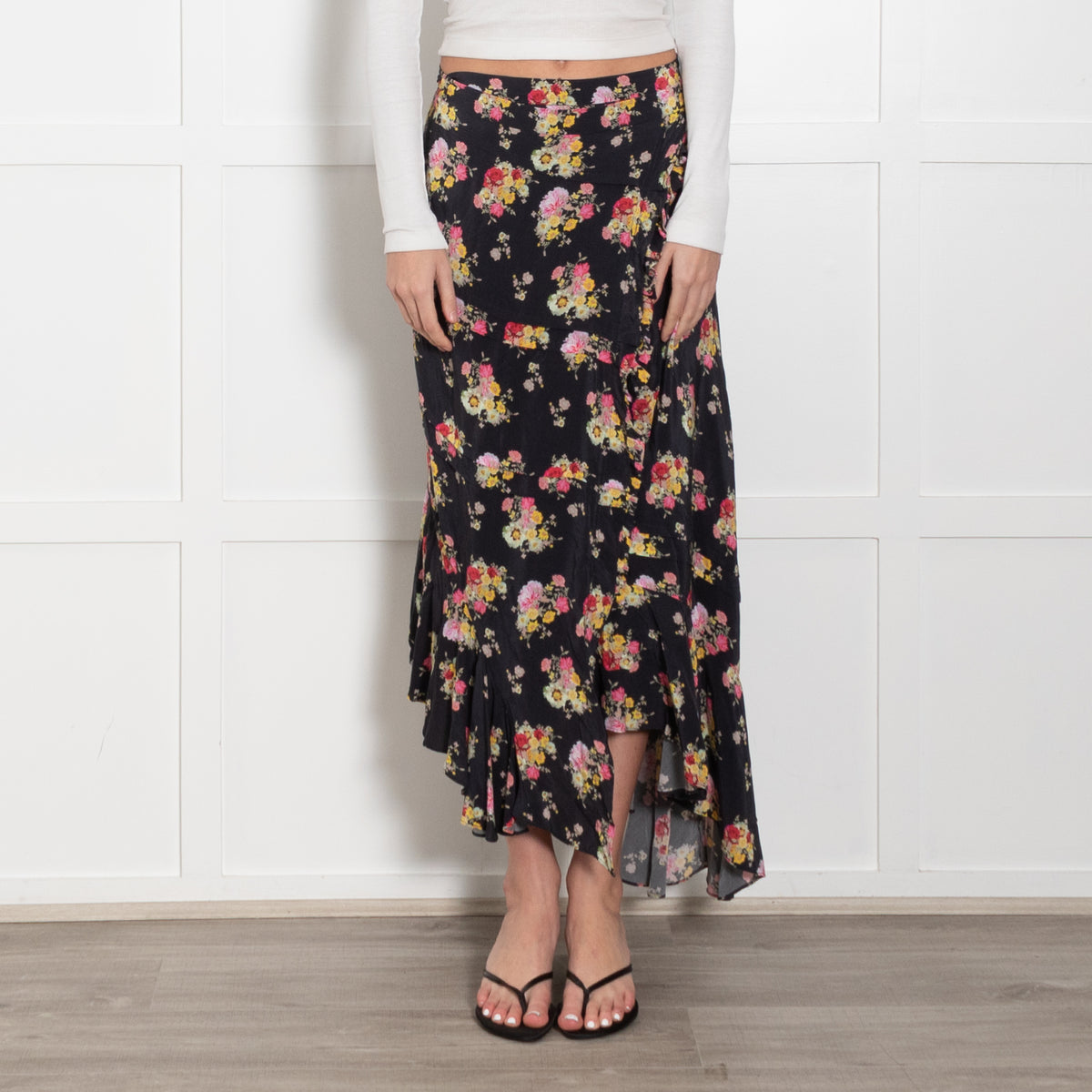 Preen Line Black Pink Yellow Floral Wrap Skirt