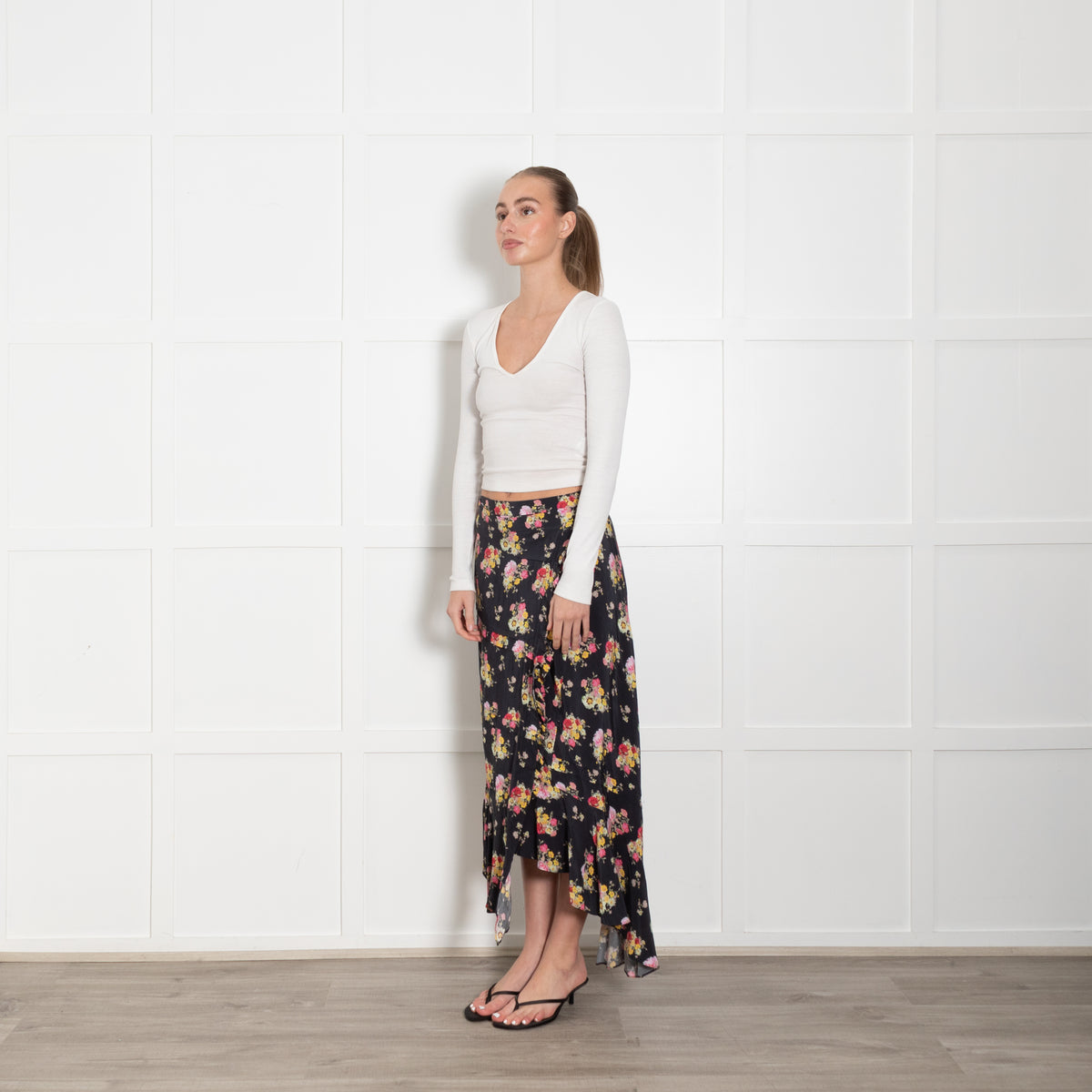 Preen Line Black Pink Yellow Floral Wrap Skirt