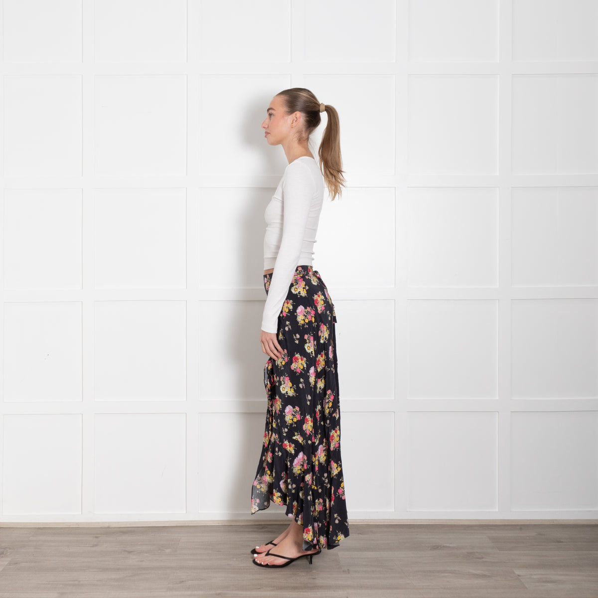 Preen Line Black Pink Yellow Floral Wrap Skirt