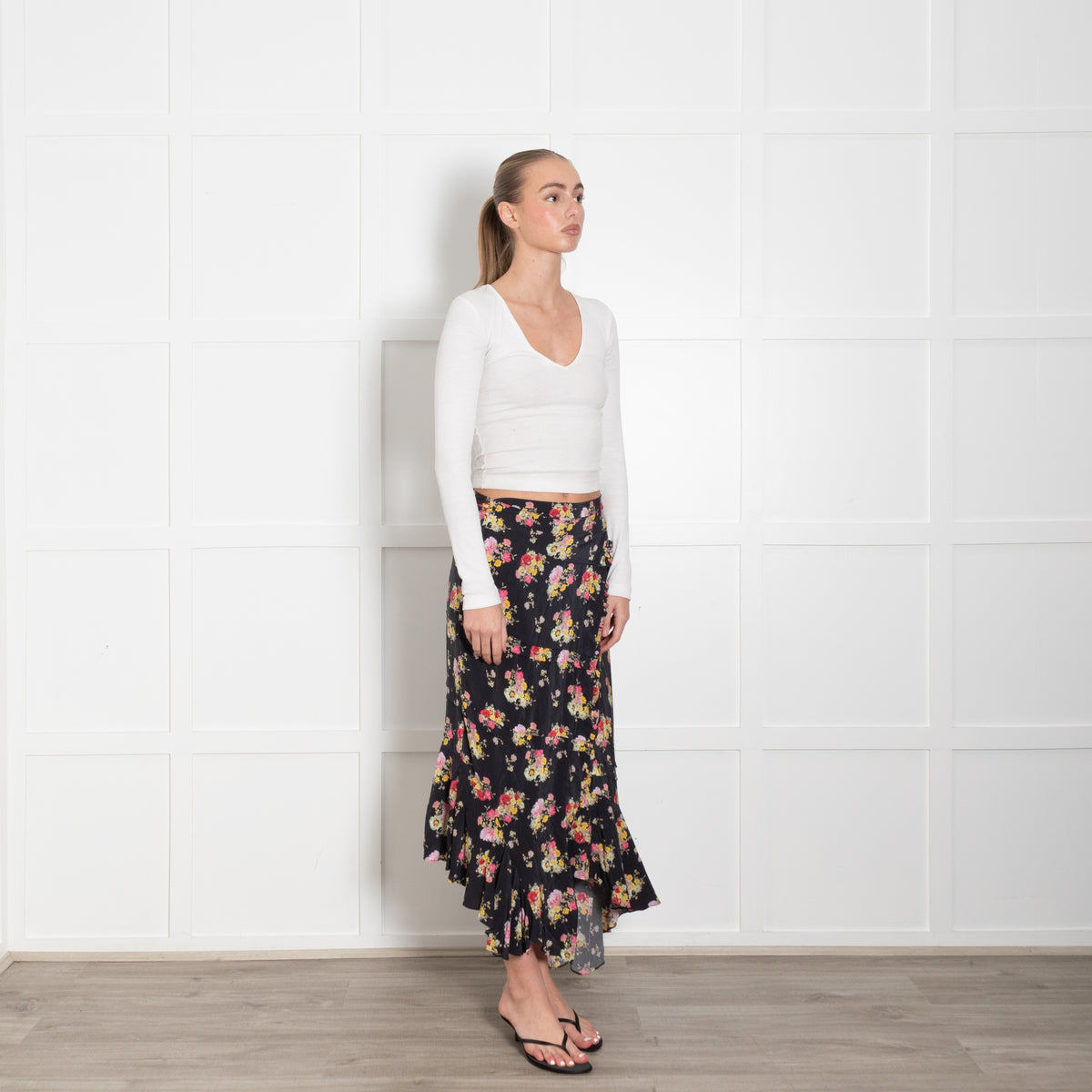 Preen Line Black Pink Yellow Floral Wrap Skirt
