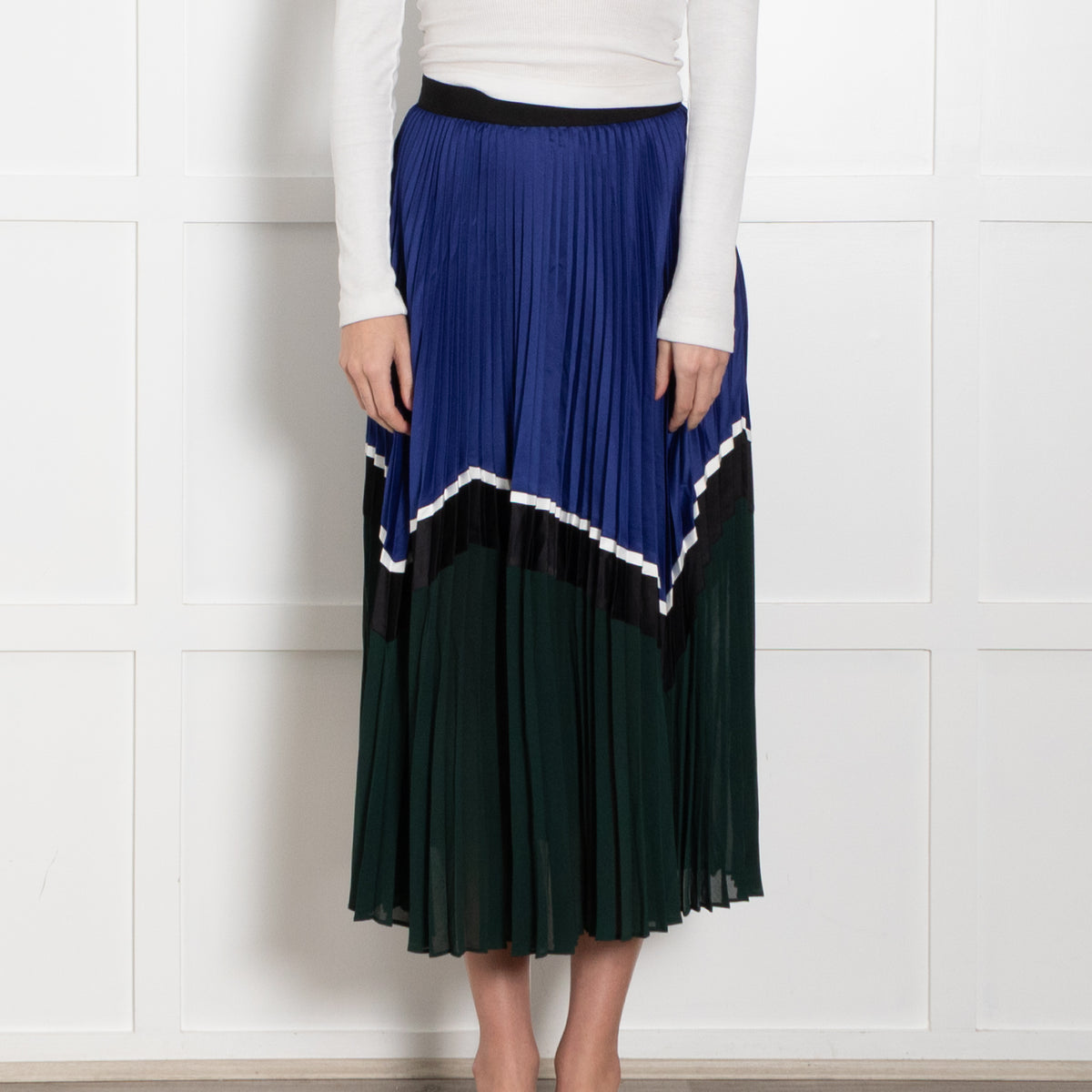 Self Portrait Blue Black Green Pleated Skirt