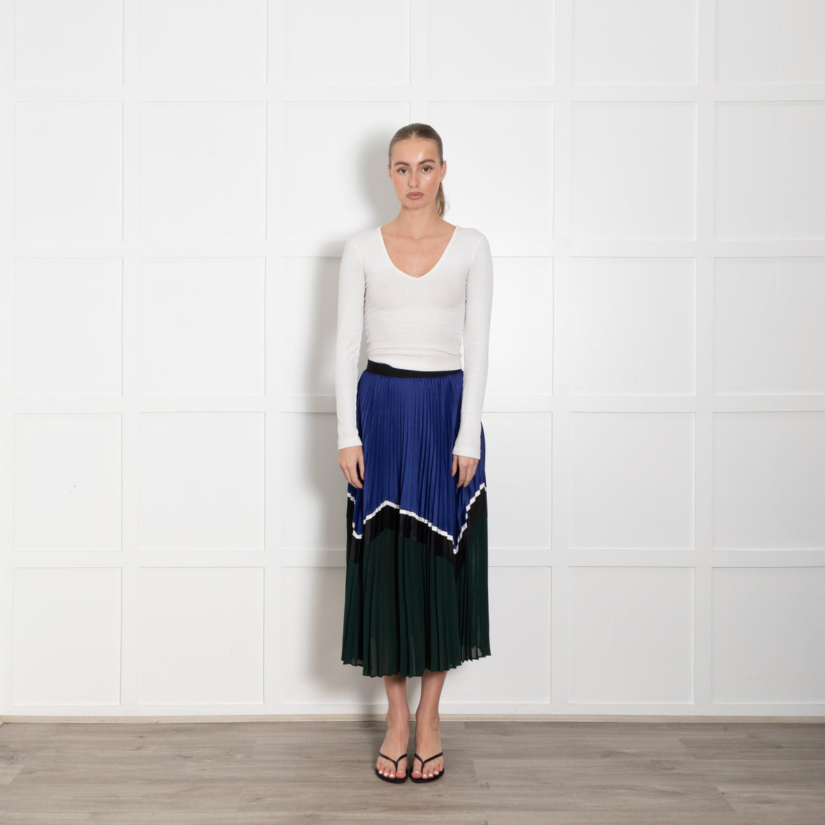 Self Portrait Blue Black Green Pleated Skirt