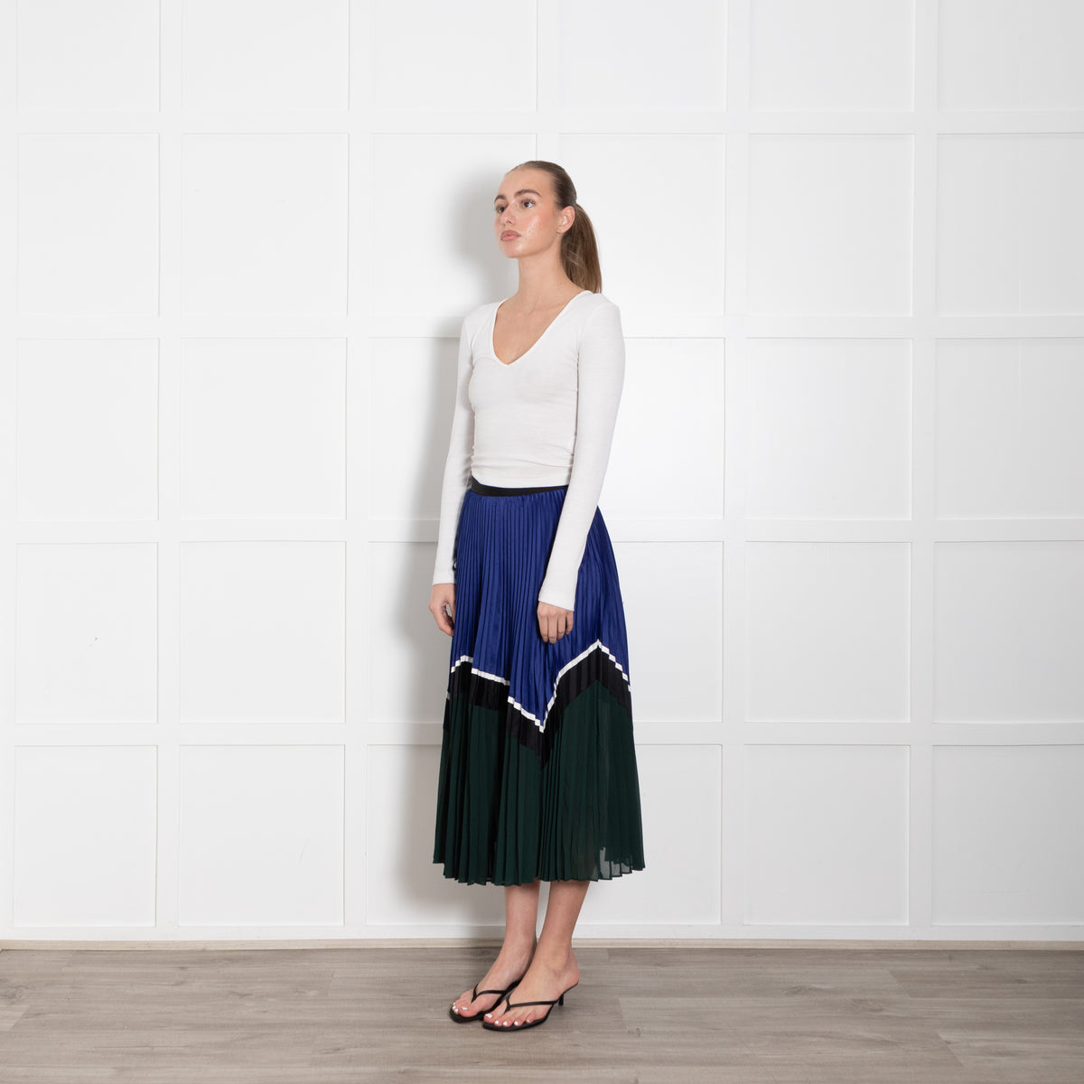 Self Portrait Blue Black Green Pleated Skirt